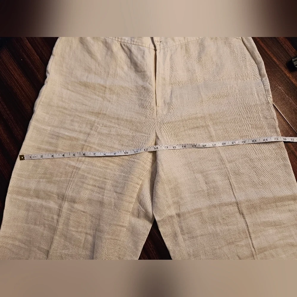 dbLife Womens Vintage Cream Linen Pants Wide Leg High Rise Flat Front Sz XL EUC